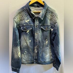 Alien 51 Men's Size Medium Distressed Studded Denim Jacket A0008